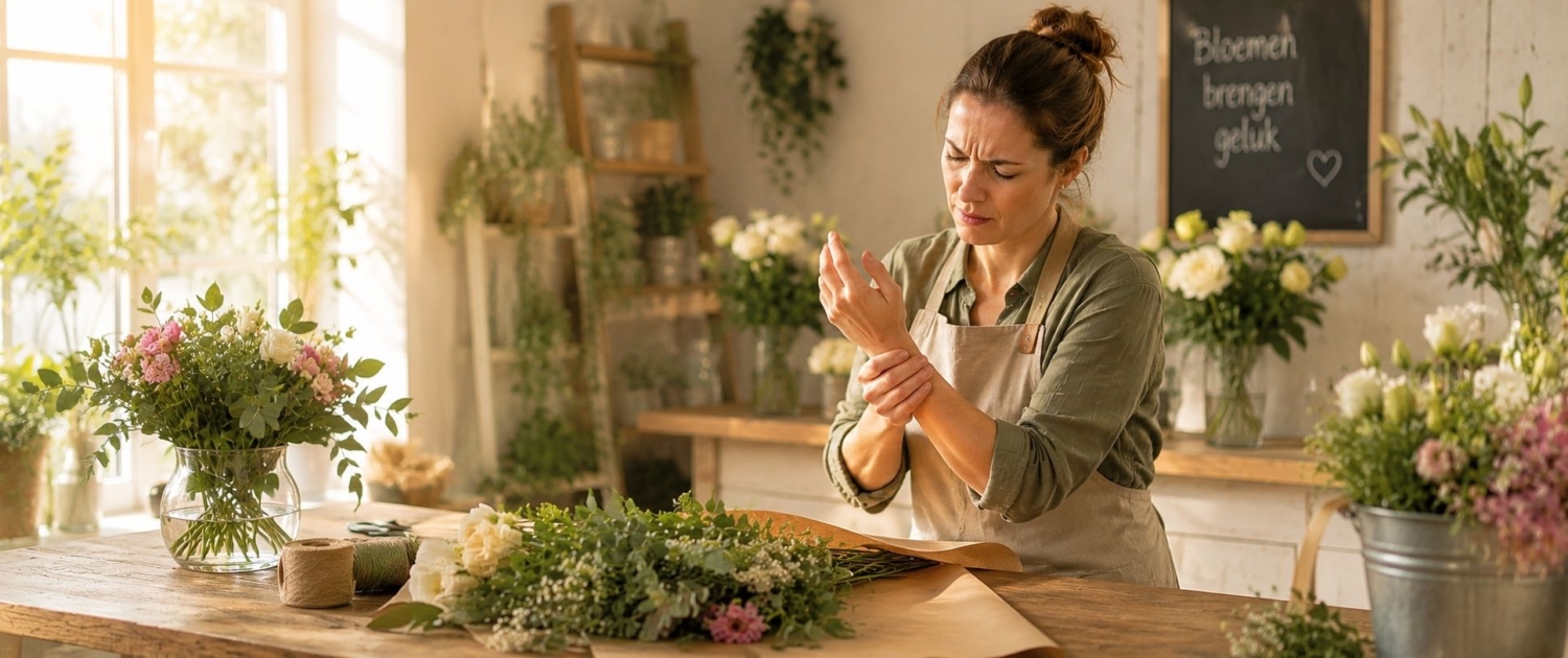 RSI behandelen Vrouw die als bloemist last heeft van RSI en wordt beperkt in haar werk.